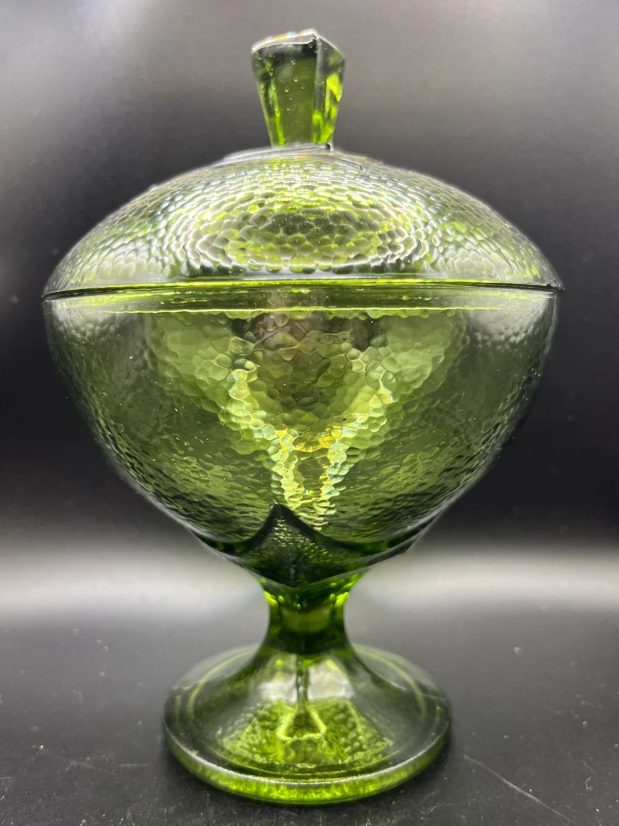 Hazel Atlas Pebbled Green Candy Dish