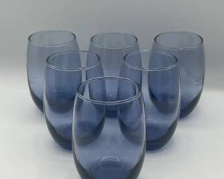 6 Blue Stemless Wine Glasses