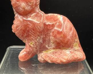 Handcarved Rhodochroite Cat Figurine