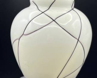 Black Threaded white glass vase- blown