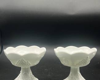 Set of 2 Indiana milk glass candle holders