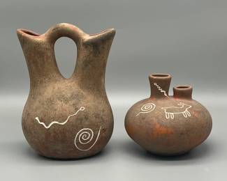Pair of Native American Petroglyph Wedding Vases