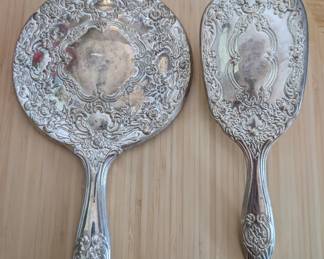 Antique mirror and brush