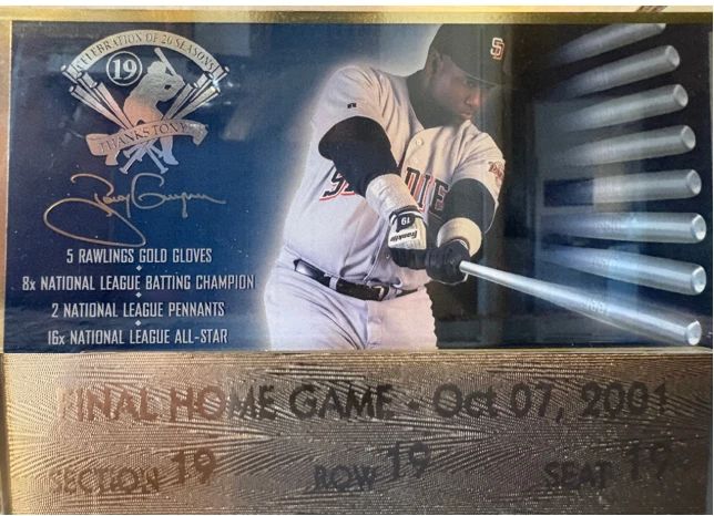 Tony Gwynn signed 20 year celebration plaque