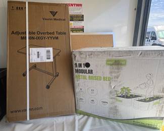 Overbed table, raised garden beds