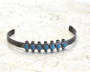Vintage Sterling Silver Cuff Bracelet with Turquoise Stones 