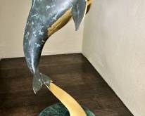 San Pacific International Brass Dolphin Sculpture with Marble Base