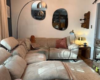 Asymetrical Modern Brass Wall Mirrors:  27"x 35" & 23" x 30" and Metal Arc Floor Lamp with Dome Shade and Marble Base