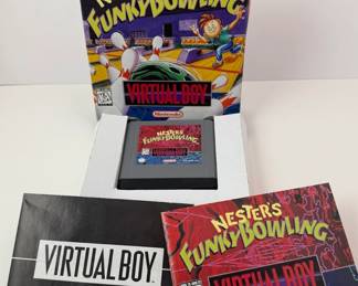 Nintendo Virtual Boy Game: Nester's Funky Bowling - Box in okay shape (one corner crimpled)- Manual and supplemental docs included