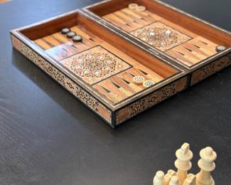 Wooden Folding Chess Set with Chess and Backgammon Pieces 