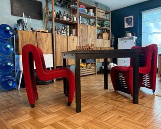 Phillips Collection Seat Belt Dining Chair Red and in good condition