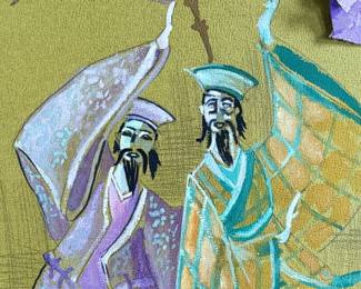 “Dancers/Dreams”, an original gouache work of art, signed by artist Berliner circa 1971. Measures, 16” H x 12” W.