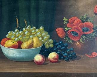 A beautiful antique oil painting signed by unknown artist. Housed in a stunning wooden frame and measures in frame, 20.5” H x 28.5” W.