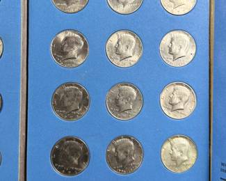 This lot features a beautiful collection of Kennedy half dollars, displayed in a Whitman folder. There are a total of thirty-six (36) Kennedys. 