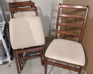 Set of 4 Stakmore Folding Ladder Back Chairs with Upholstered Seats