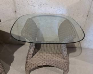 Wicker and Glass Top Side Table