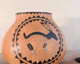Hand-Painted Gourd Vase with Gazelle Motif by Robert Rivera