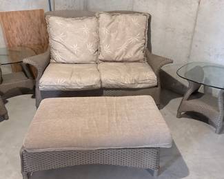 Wicker Loveseat with Ottoman and Side Table Set