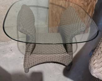 Wicker and Glass Side Table