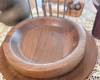 Walnut Nut Bowl with Nutcrackers and Picks Set