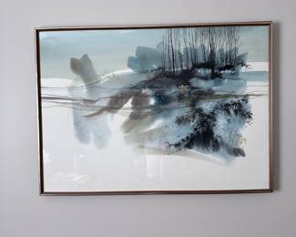 Abstract Watercolor Landscape Painting with Trees