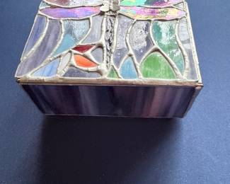 Stained Glass Dragonfly Jewelry Box