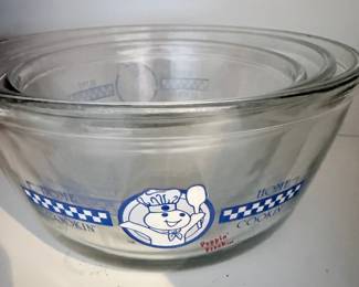 Anchor Hocking "Poppin' Fresh" "Home Cookin'" Glass Mixing Bowls Set