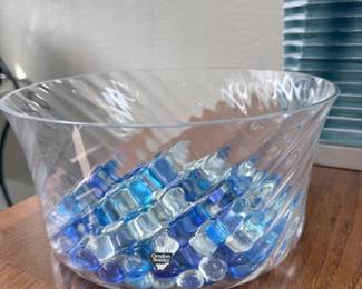 Orrefors "Cascade" Crystal Bowl with Blue Glass Accents