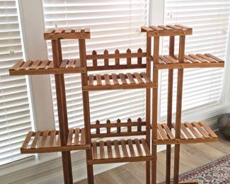 MultiTiered Wooden Plant Stand with Picket Fence Accents