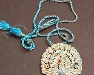 Vintage Turquoise Peacock Brooch Pendant