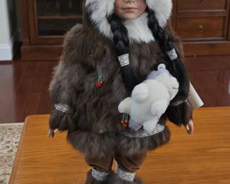 Alaskan Friends Genuine Porcelain Doll with Plush Polar Bear