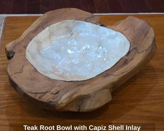 Teak Root Bowl with Capiz Shell Inlay