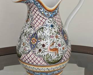 HandPainted Coimbra Ceramic Pitcher with Deer Motif