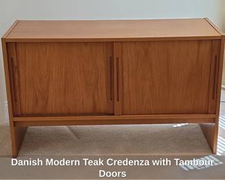 Danish Modern Teak Credenza with Tambour Doors