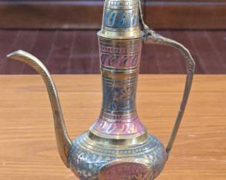 Decorative Brass Dallah Coffee Pot with Enamel Inlay