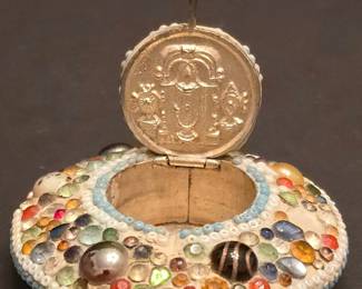 Indian Religious Amulet Box with Figural Coin