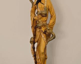 Chinese Scholar Figurine with Dragon and Bamboo
