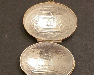 Vintage Enamel Locket with Camel and Elephant Motifs, Sterling Silver 