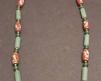 Vintage Chinese Cloisonn and Jade Bead Necklace