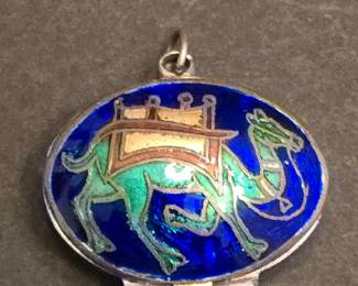 Vintage Enamel Locket with Camel and Elephant Motifs, Sterling Silver