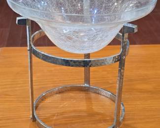Crackle Glass Bowl with Hammered Metal Stand