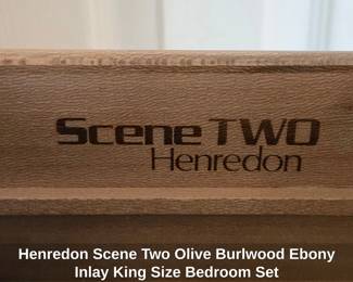 Henredon Scene Two Olive Burlwood Ebony Inlay King Size Bedroom Set second image