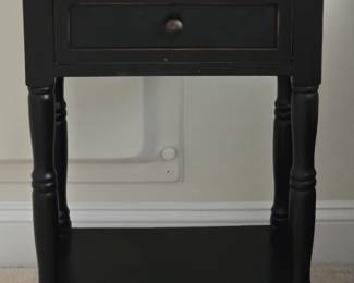 Black Wooden End Table with Drawer and Shelf