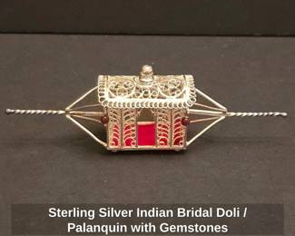 Sterling Silver Indian Bridal Doli or Palanquin with Gemstones