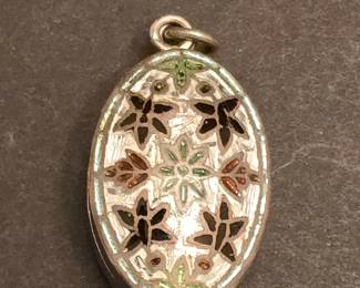 Sterling Silver Enamel Oval Locket Pendant 