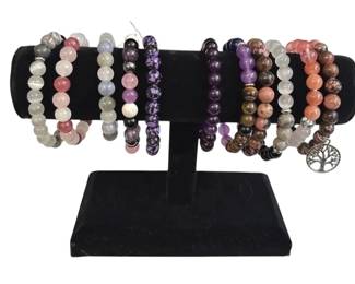11 Stretch Semi Precious Stone Bead Bracelets