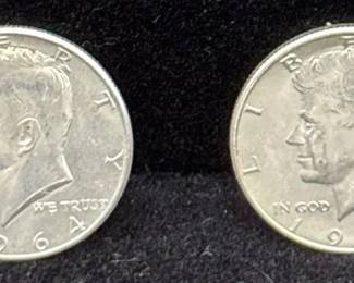 2 United States Silver John F Kennedy Half Dollars * 1964 * Coins