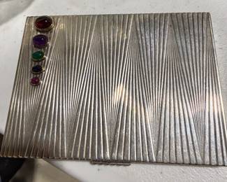 Cigarette or Card Holder Sterling Box with Real Stones.  Faberge Design