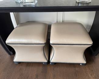 Pair Ethan Allen Corbin leather ottomans 20"h x 22" square