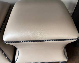 Pair Ethan Allen Corbin leather ottomans 20"h x 22" square